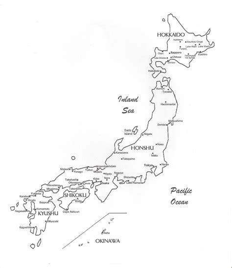 japan map with cities black and white